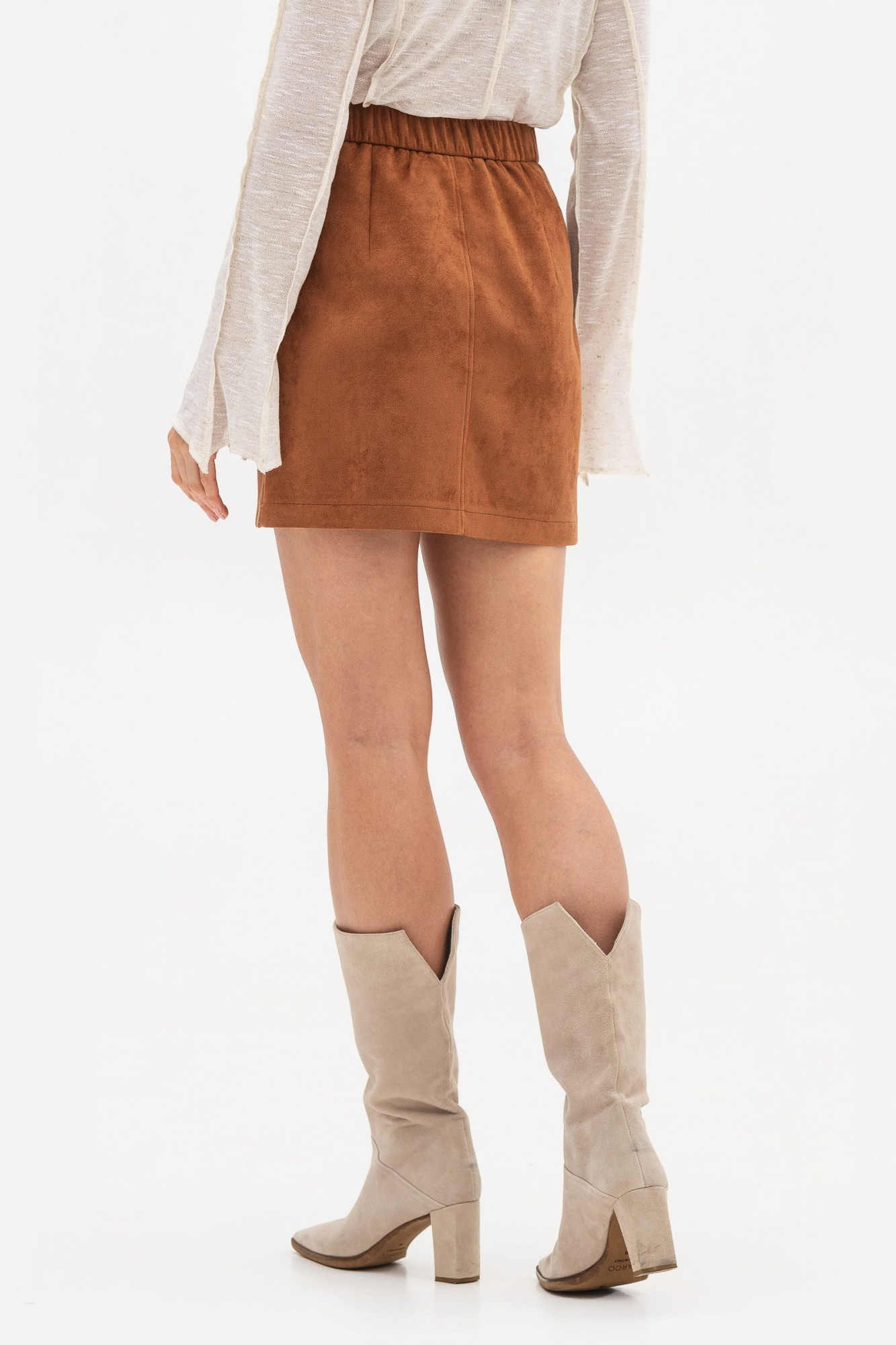 Міні спідниця теракотового кольору з екозамші Мадіра 01
