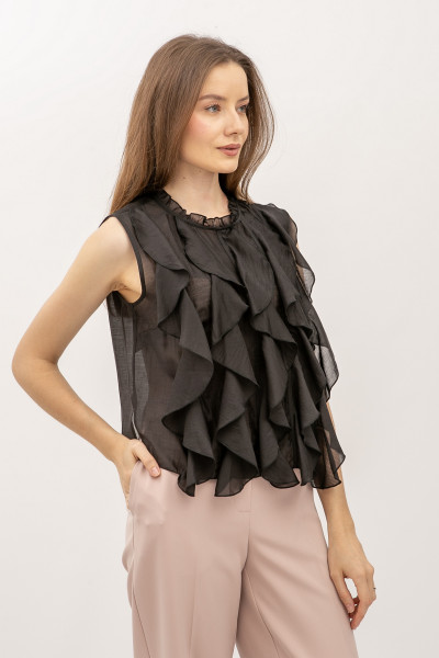 Літня напівпрозора блуза вільного силуету чорного кольору Млада 02