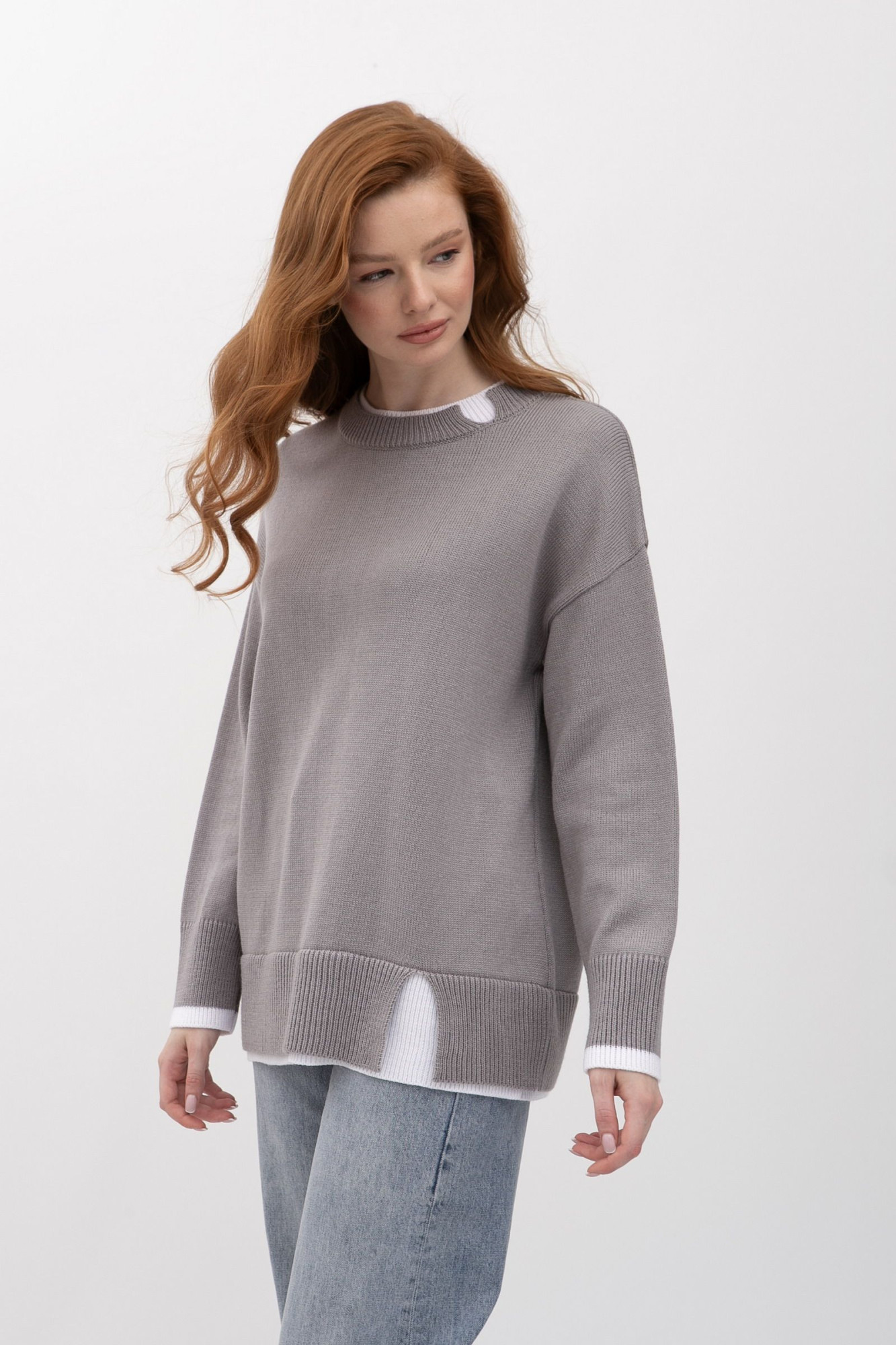 Сірий  джемпер прямого крою 25207300