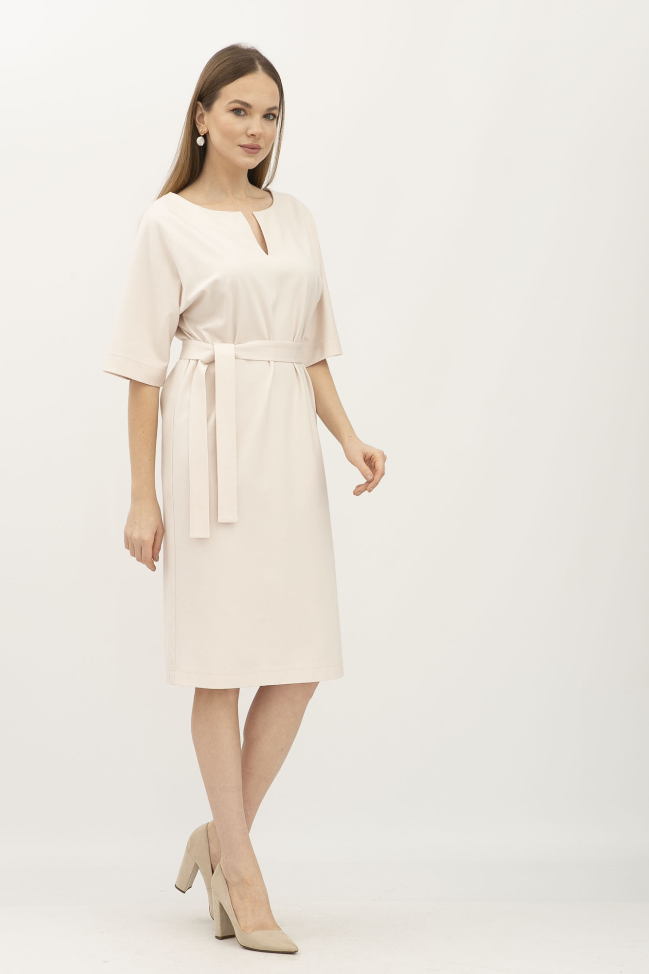 Сукня молочна з еластичної тканини прямого силуету Нурін