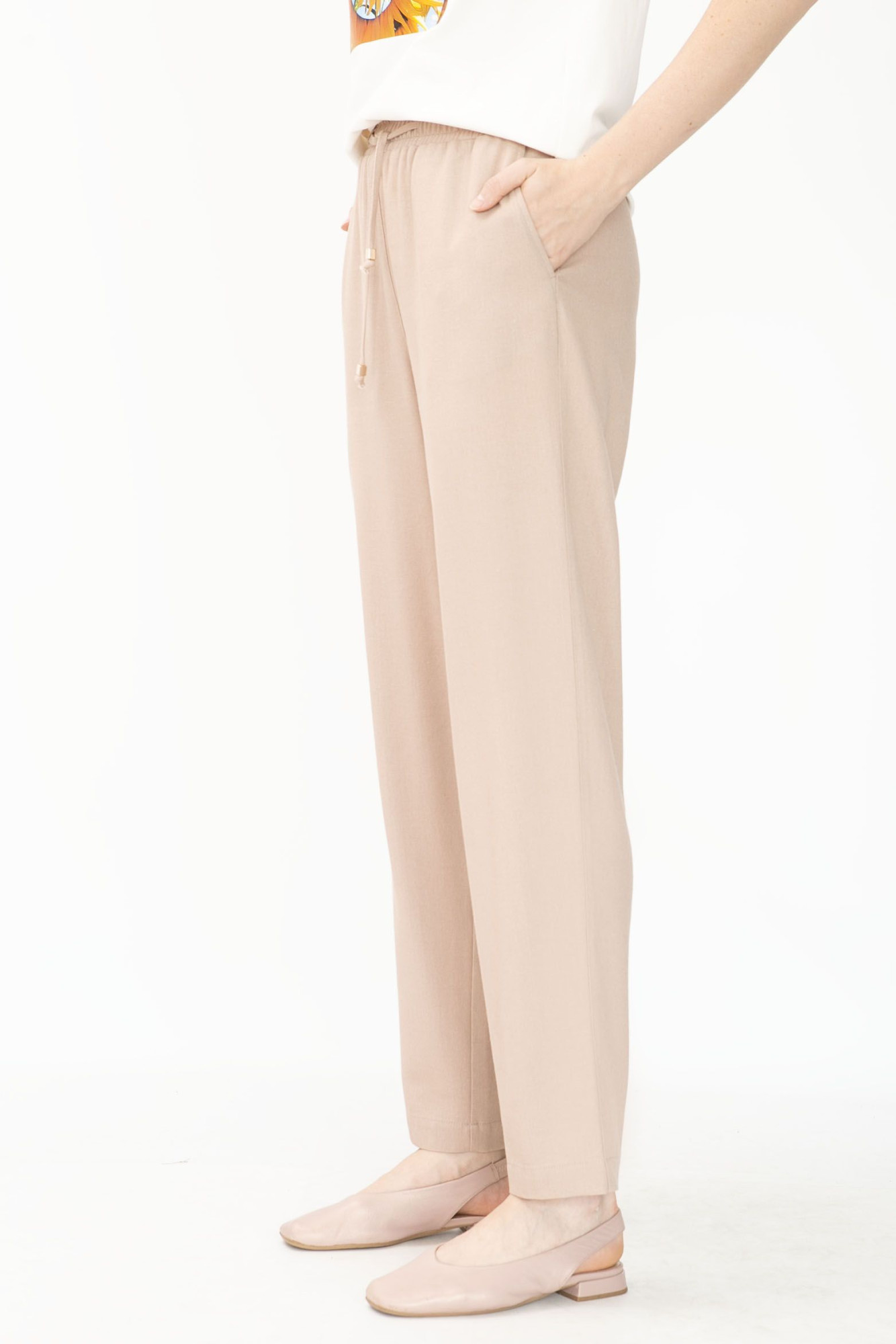 Жіночі літні штани з льону вільного силуету коричневі Бронд 07