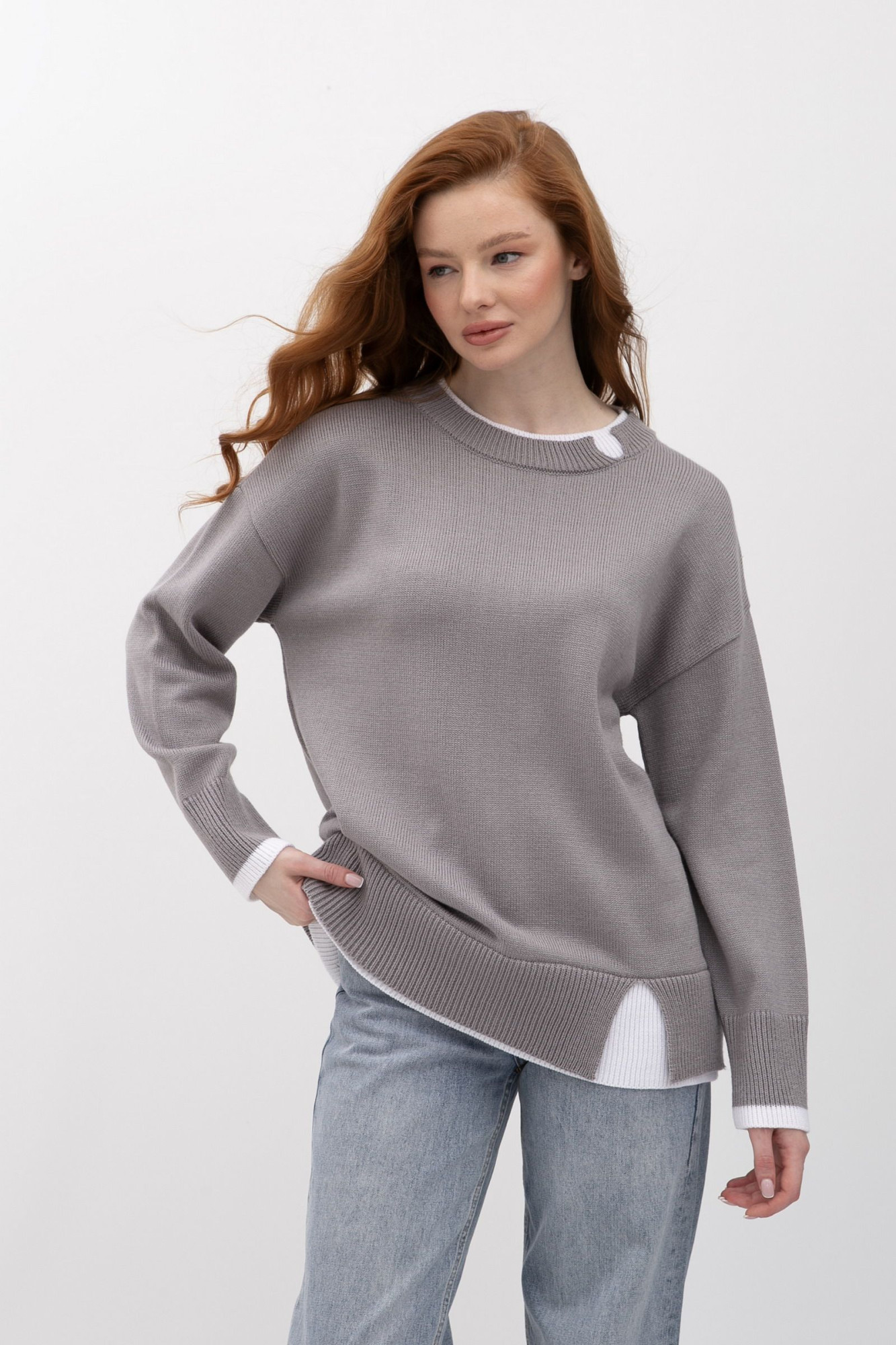 Сірий  джемпер прямого крою 25207300