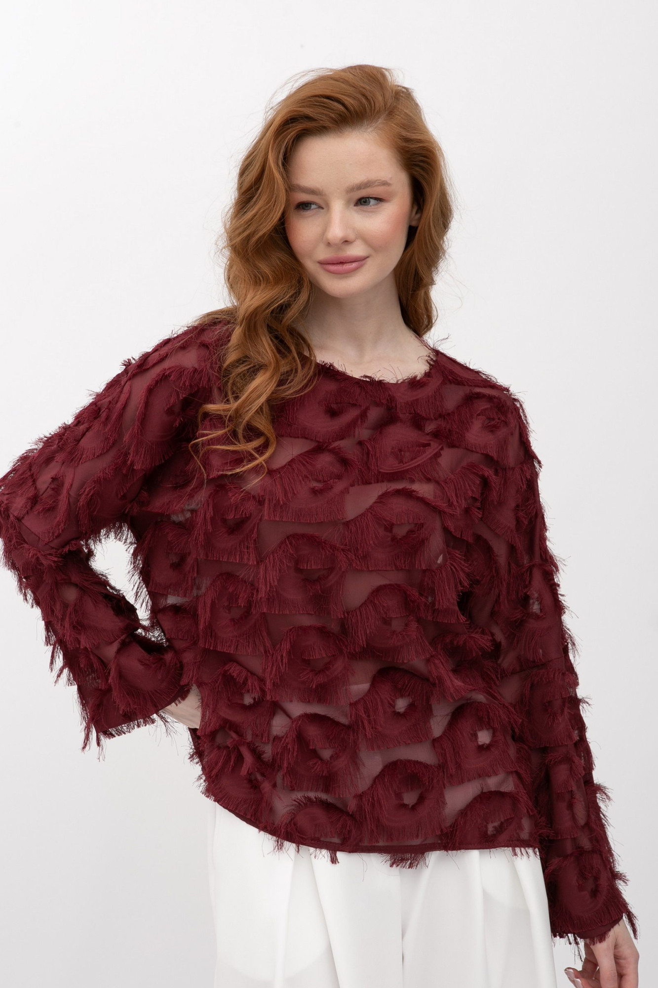 Жіноча блуза вільного крою бордового кольору Тіскан